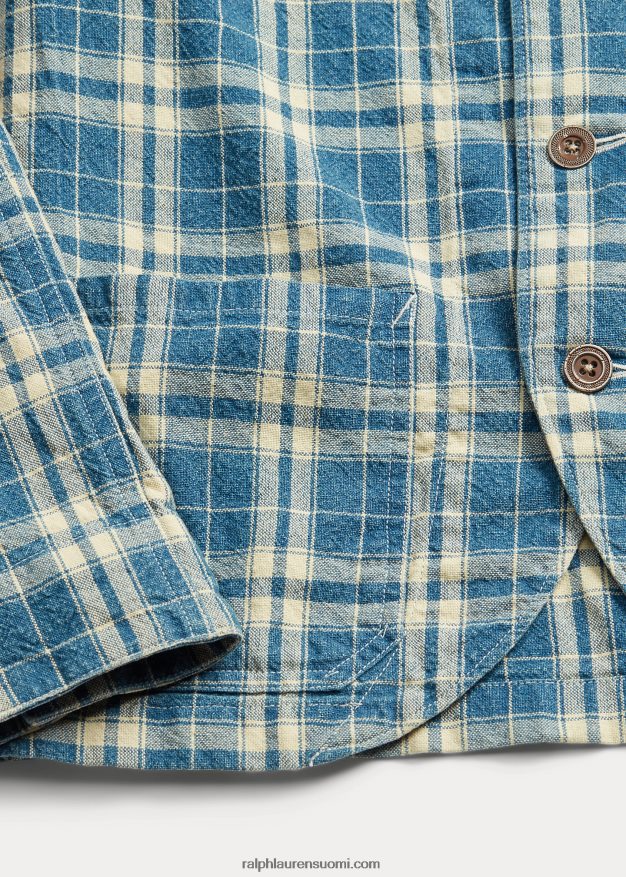 Ralph Lauren naiset ruudullinen puuvilla-pellavatakki 0Z24ZR3638 indigo/kerma