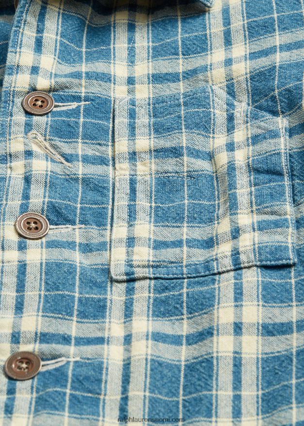 Ralph Lauren naiset ruudullinen puuvilla-pellavatakki 0Z24ZR3638 indigo/kerma