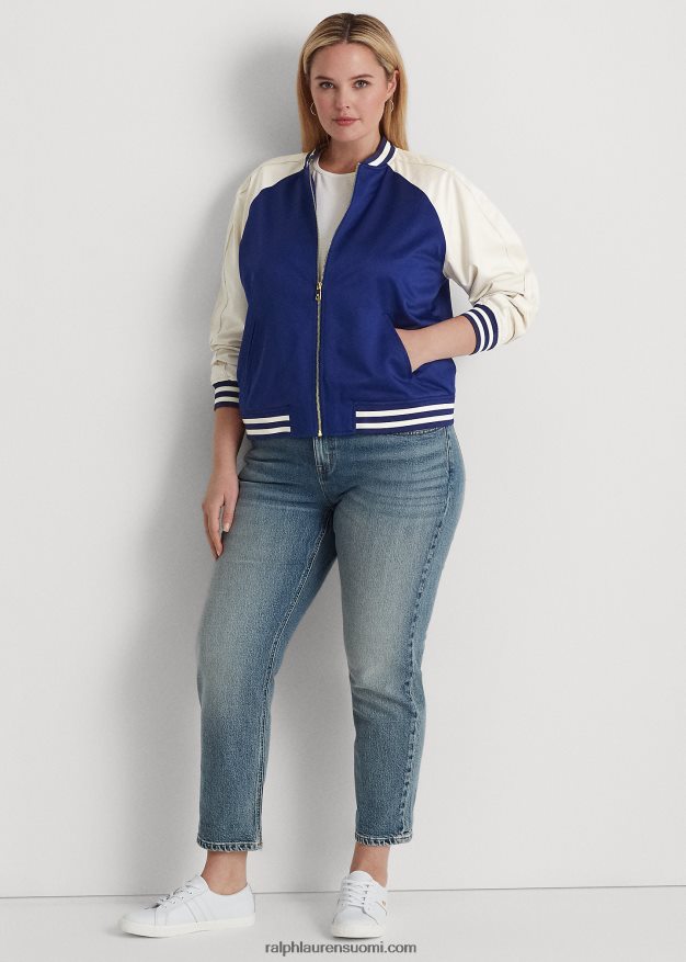 Ralph Lauren naiset satiini bomber-takki 0Z24ZR4622 hienostunut laivasto/kerma