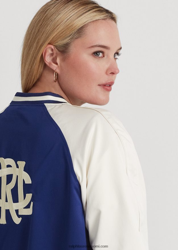 Ralph Lauren naiset satiini bomber-takki 0Z24ZR4622 hienostunut laivasto/kerma