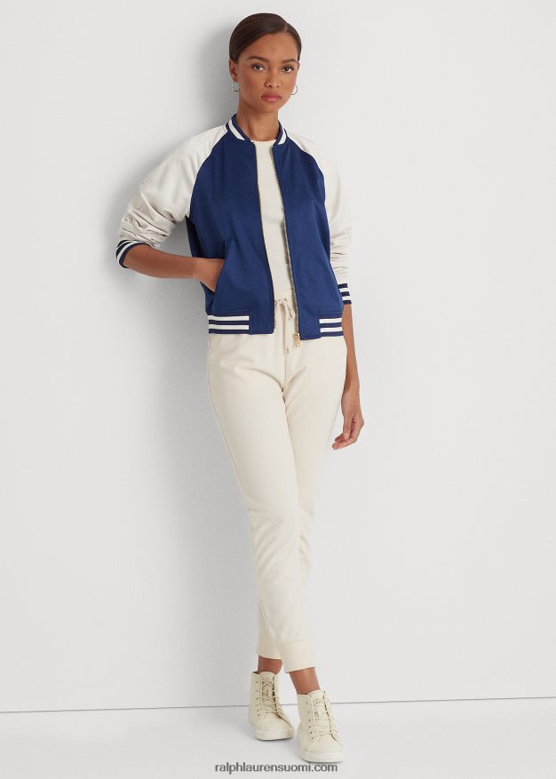 Ralph Lauren naiset satiini bomber-takki 0Z24ZR9476 hienostunut laivasto/kerma