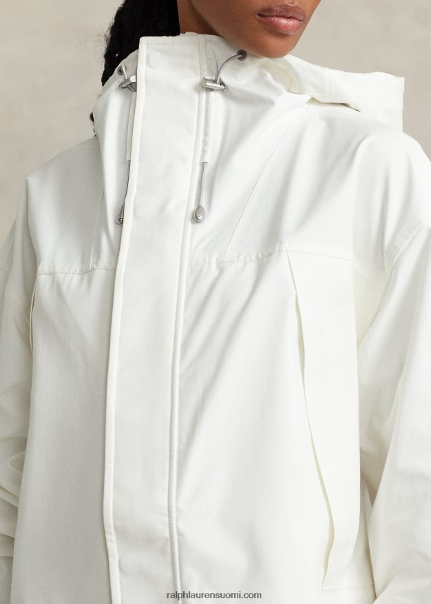 Ralph Lauren naiset vedenpitävä hupullinen tuulitakki 0Z24ZR3092 valkoinen/kaurapuuro