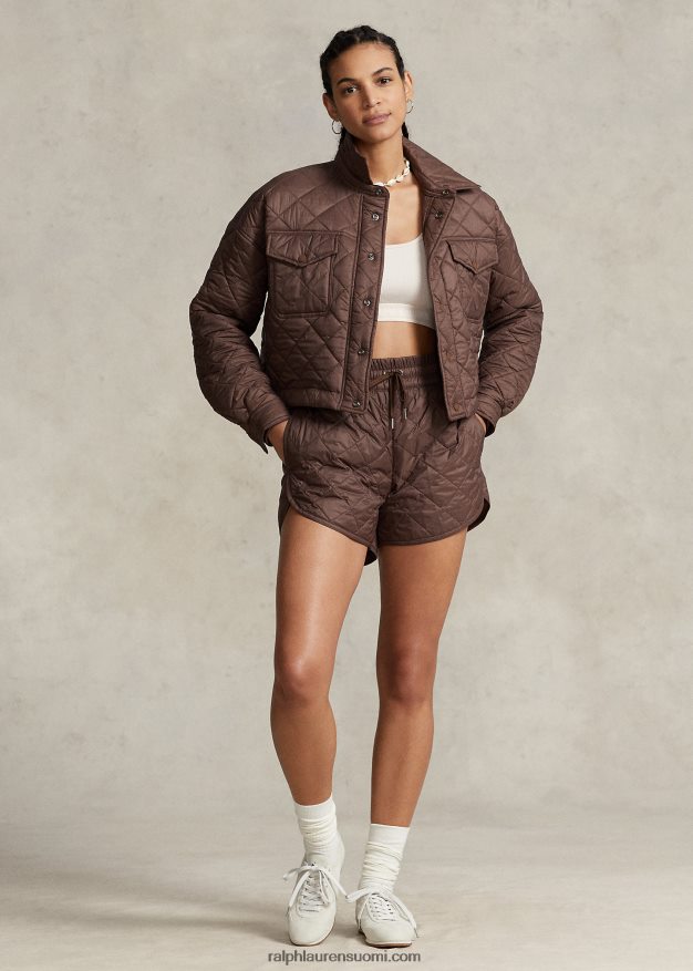 Ralph Lauren naiset vettä hylkivä lyhennetty tikattu takki 0Z24ZR3203 suklaanruskea