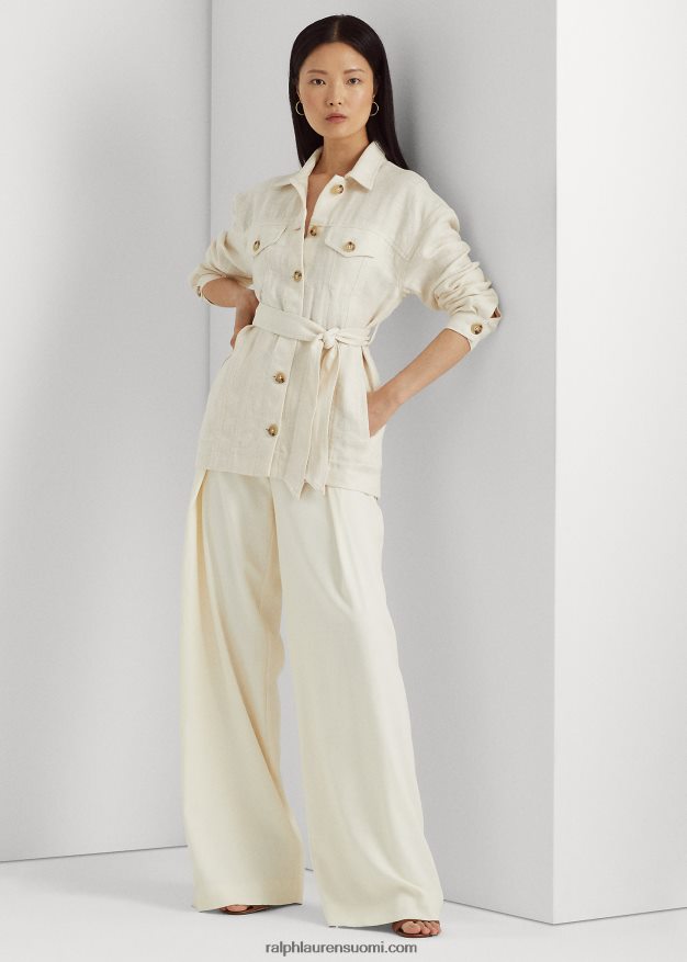 Ralph Lauren naiset vyöllinen kalanruoto pellava paitatakki 0Z24ZR4438 mascarpone-kermaa