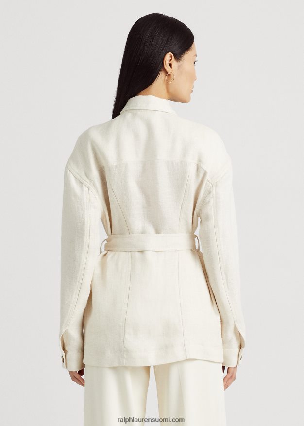 Ralph Lauren naiset vyöllinen kalanruoto pellava paitatakki 0Z24ZR4438 mascarpone-kermaa