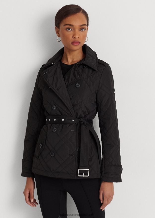 Ralph Lauren naiset vyöllinen timanttitikattu peatakki 0Z24ZR4129 musta