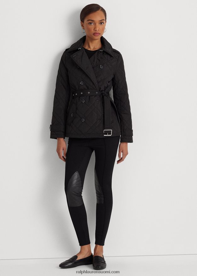 Ralph Lauren naiset vyöllinen timanttitikattu peatakki 0Z24ZR4129 musta