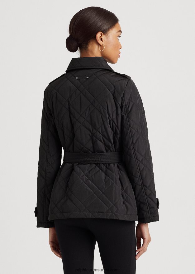 Ralph Lauren naiset vyöllinen timanttitikattu peatakki 0Z24ZR4129 musta