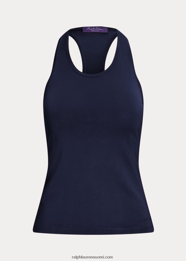 Ralph Lauren naiset joustava silkki Racerback toppi 0Z24ZR9370 lux laivasto