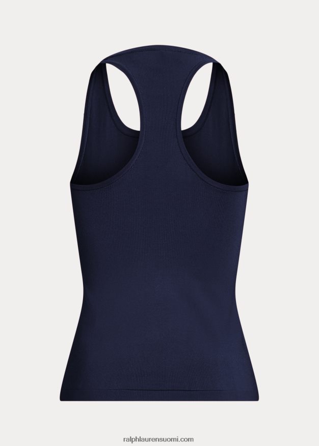 Ralph Lauren naiset joustava silkki Racerback toppi 0Z24ZR9370 lux laivasto