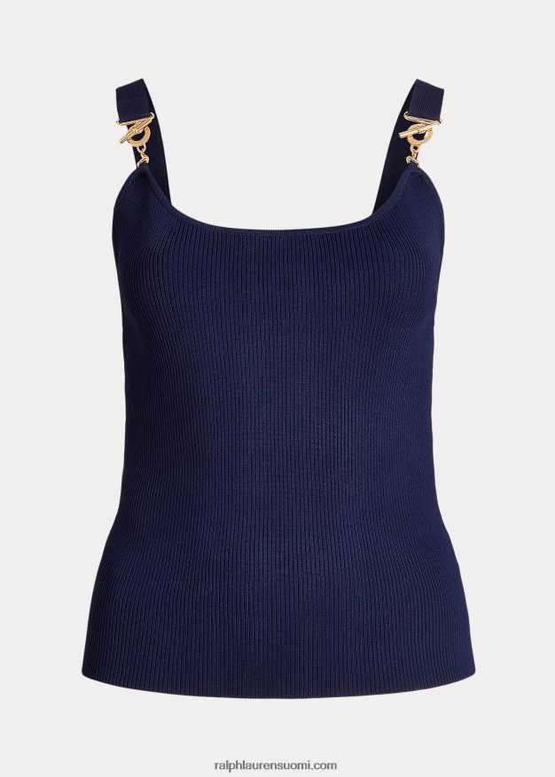 Ralph Lauren naiset rib-neulottu toppi 0Z24ZR4811 hienostunut laivasto