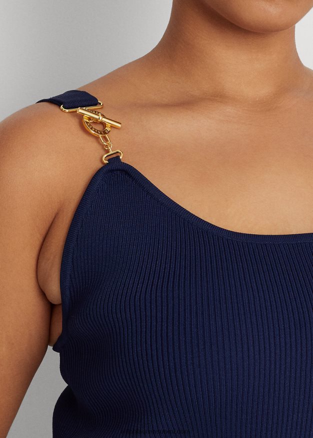 Ralph Lauren naiset rib-neulottu toppi 0Z24ZR4811 hienostunut laivasto