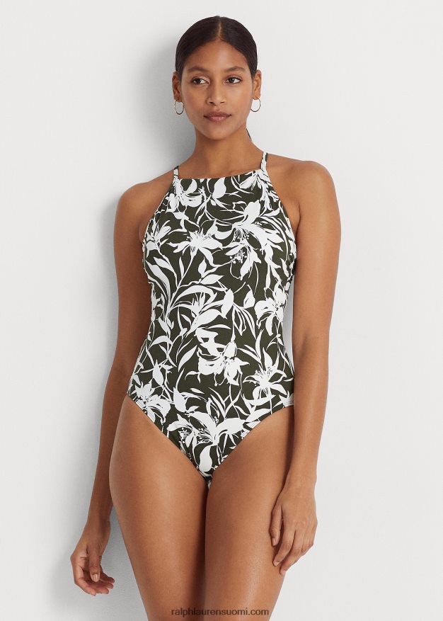 Ralph Lauren naiset kukkainen yksiosainen korkeapääntie 0Z24ZR9440 oliivi