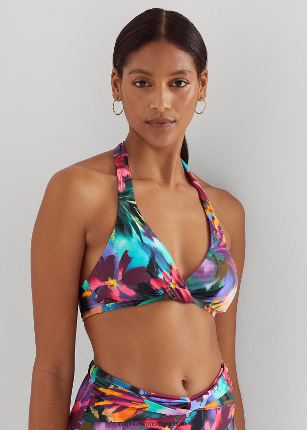 Ralph Lauren naiset kukkakierretty edessä riimuriimuinen bikinipaita 0Z24ZR9433 multi