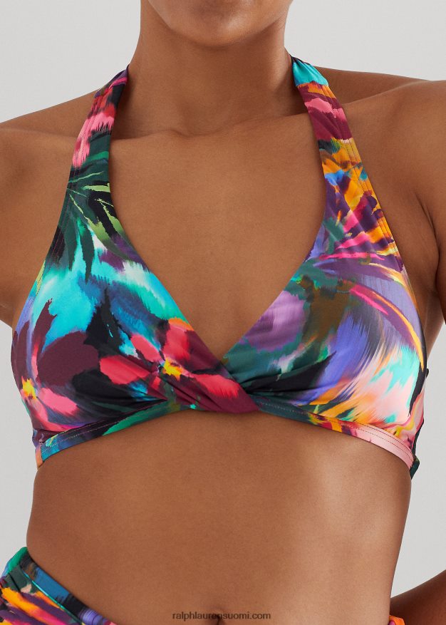 Ralph Lauren naiset kukkakierretty edessä riimuriimuinen bikinipaita 0Z24ZR9433 multi