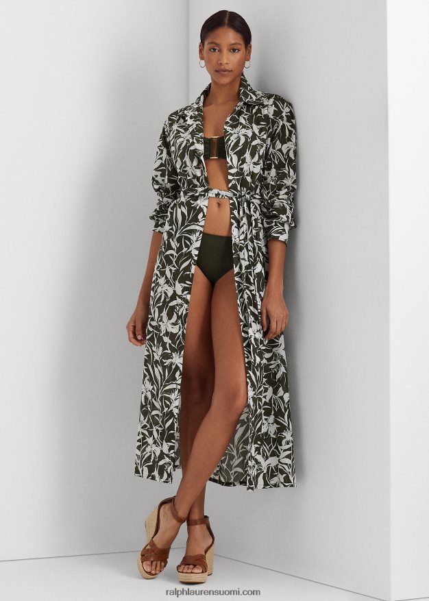 Ralph Lauren naiset kukkapuuvillainen midipaitamekkopeite 0Z24ZR9439 oliivi