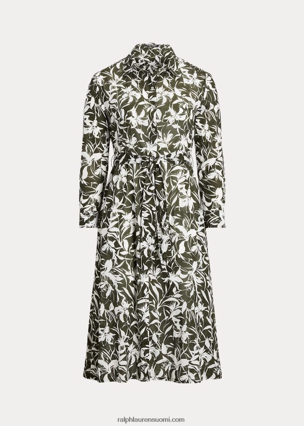 Ralph Lauren naiset kukkapuuvillainen midipaitamekkopeite 0Z24ZR9439 oliivi