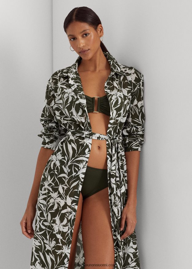 Ralph Lauren naiset kukkapuuvillainen midipaitamekkopeite 0Z24ZR9439 oliivi