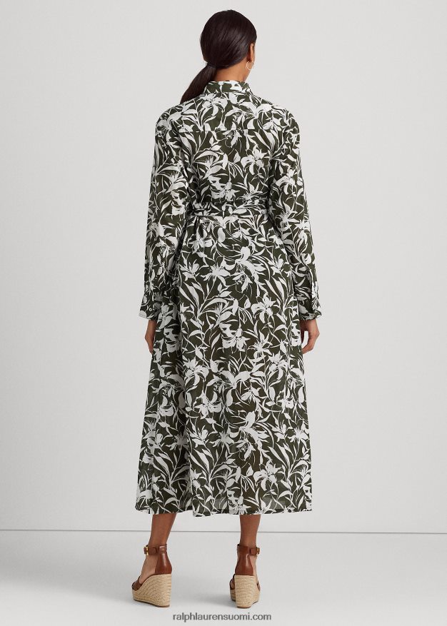 Ralph Lauren naiset kukkapuuvillainen midipaitamekkopeite 0Z24ZR9439 oliivi