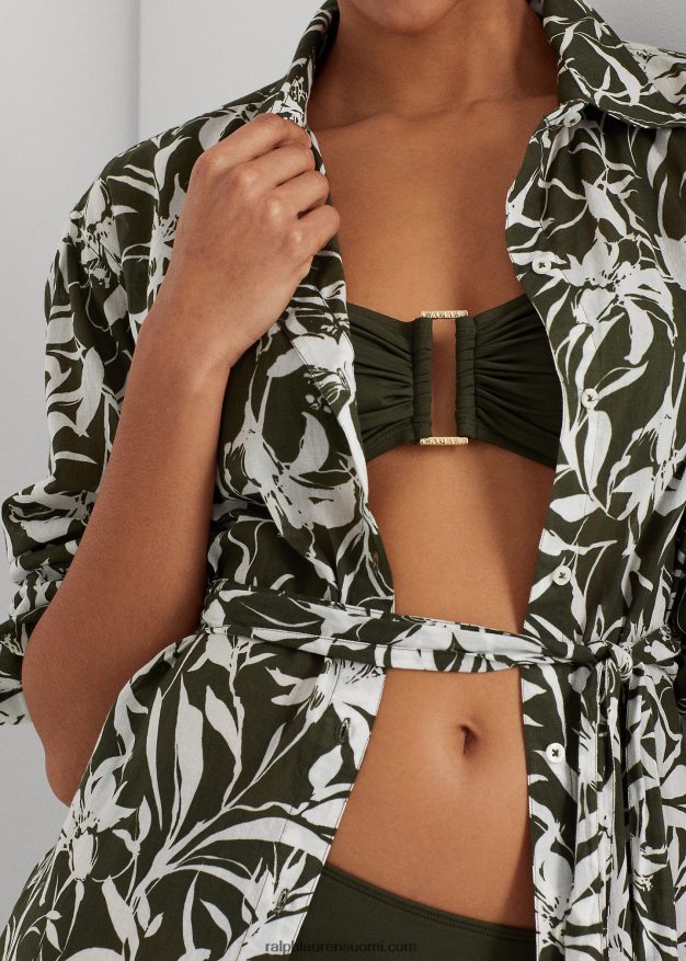 Ralph Lauren naiset kukkapuuvillainen midipaitamekkopeite 0Z24ZR9439 oliivi