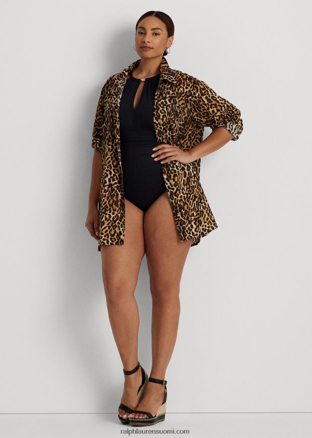 Ralph Lauren naiset leopardikuvioinen puuvillapaita 0Z24ZR4581 ruskea