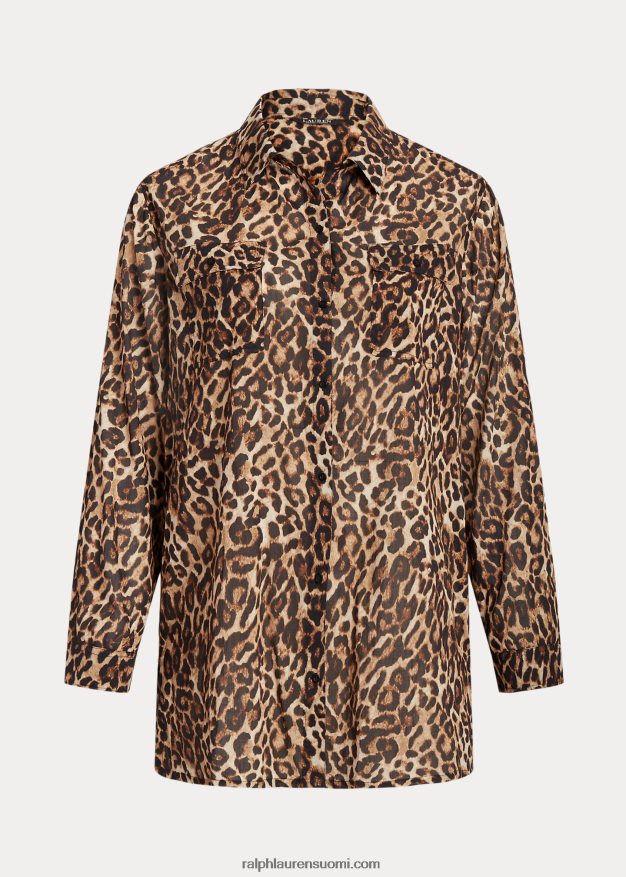 Ralph Lauren naiset leopardikuvioinen puuvillapaita 0Z24ZR4581 ruskea