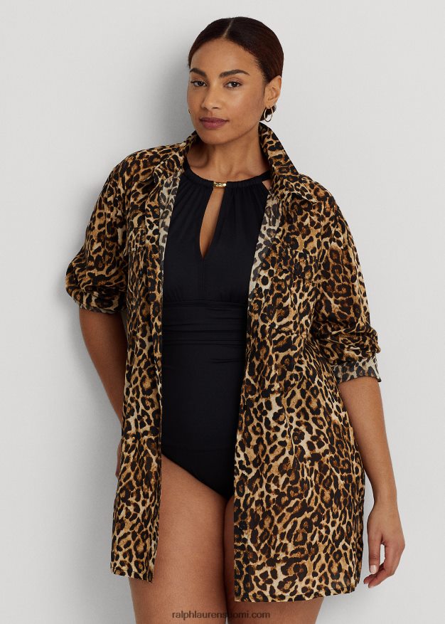 Ralph Lauren naiset leopardikuvioinen puuvillapaita 0Z24ZR4581 ruskea