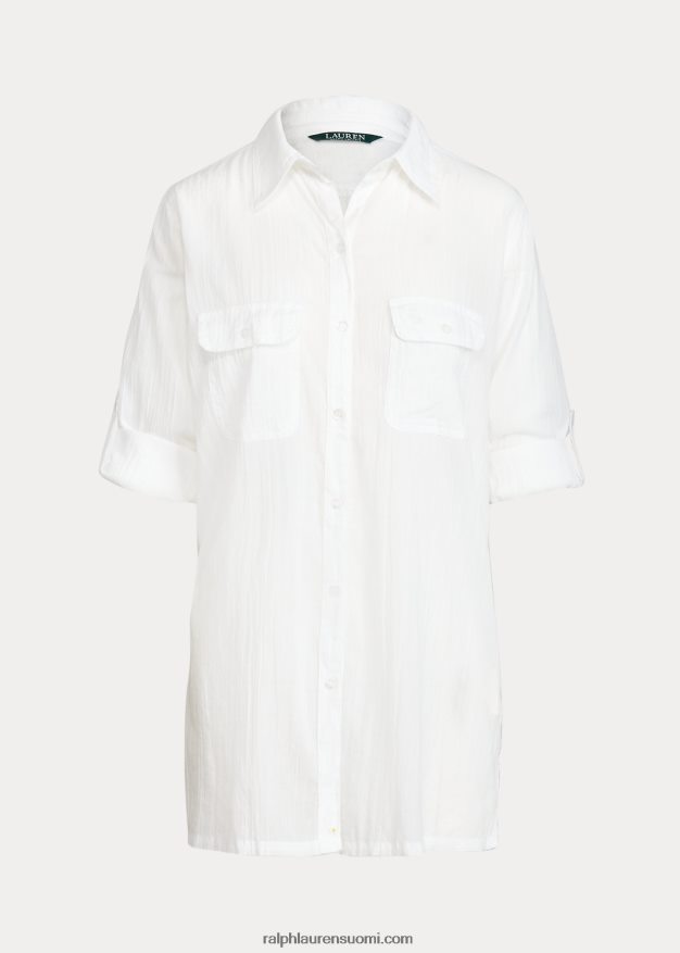Ralph Lauren naiset murskattua puuvillaa paidan peitto 0Z24ZR4206 valkoinen