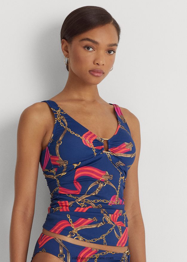 Ralph Lauren naiset print rypytetty rengas edessä tankini 0Z24ZR9455 multi