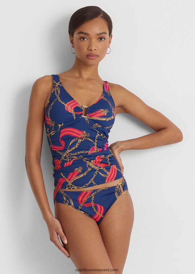 Ralph Lauren naiset print rypytetty rengas edessä tankini 0Z24ZR9455 multi