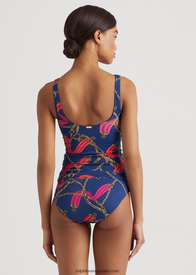 Ralph Lauren naiset print rypytetty rengas edessä tankini 0Z24ZR9455 multi