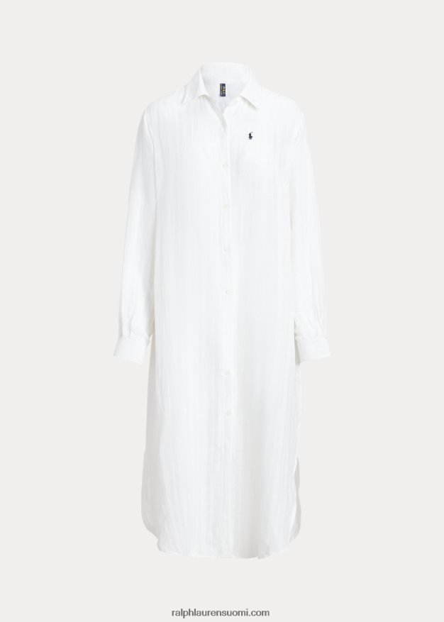 Ralph Lauren naiset puuvilla-pellava paitamekko peite 0Z24ZR3234 valkoinen