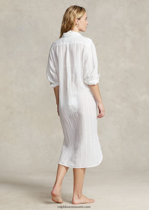 Ralph Lauren naiset puuvilla-pellava paitamekko peite 0Z24ZR3234 valkoinen
