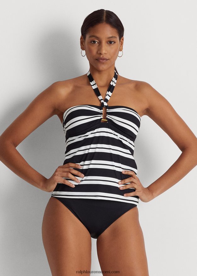 Ralph Lauren naiset raidallinen bandeau tankini 0Z24ZR4189 musta valkoinen