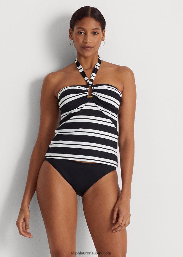 Ralph Lauren naiset raidallinen bandeau tankini 0Z24ZR4189 musta valkoinen