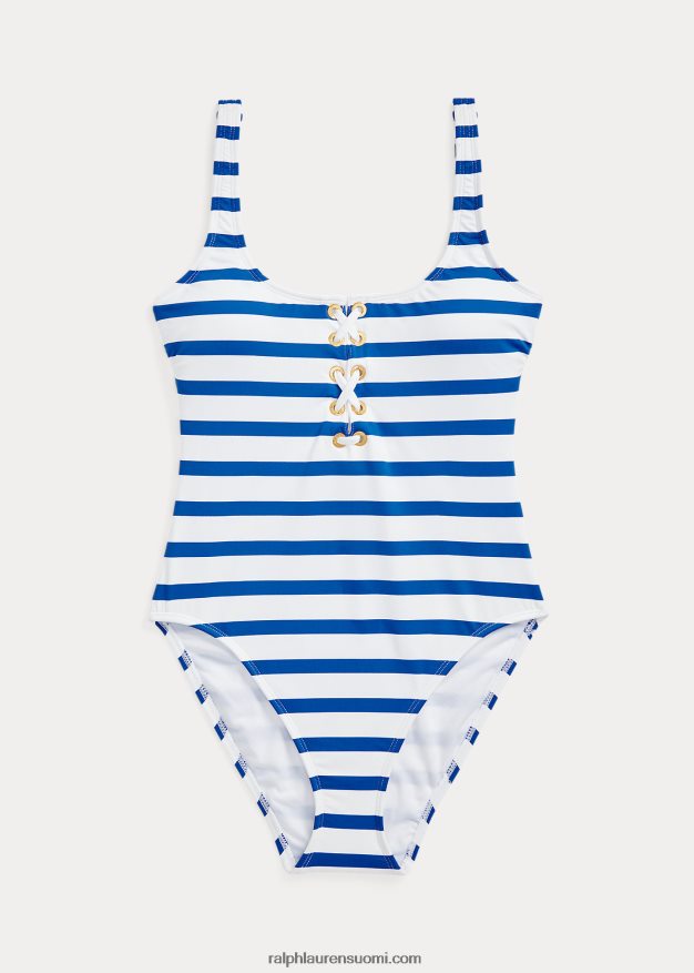 Ralph Lauren naiset raidallinen nauhanauha yksiosainen 0Z24ZR4160 kuninkaallinen sininen/valkoinen