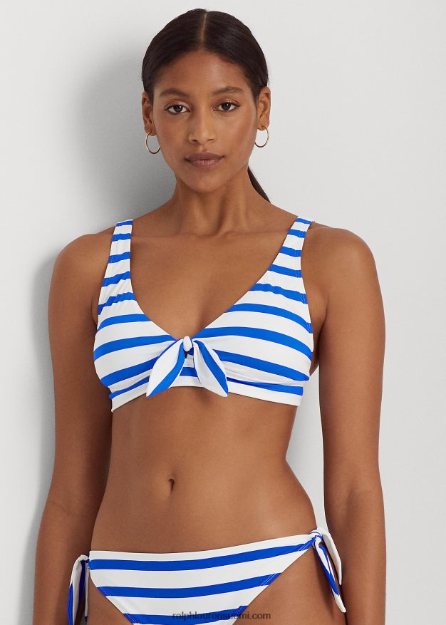Ralph Lauren naiset raidallinen solmittava bikinipaita 0Z24ZR4161 kuninkaallinen sininen/valkoinen