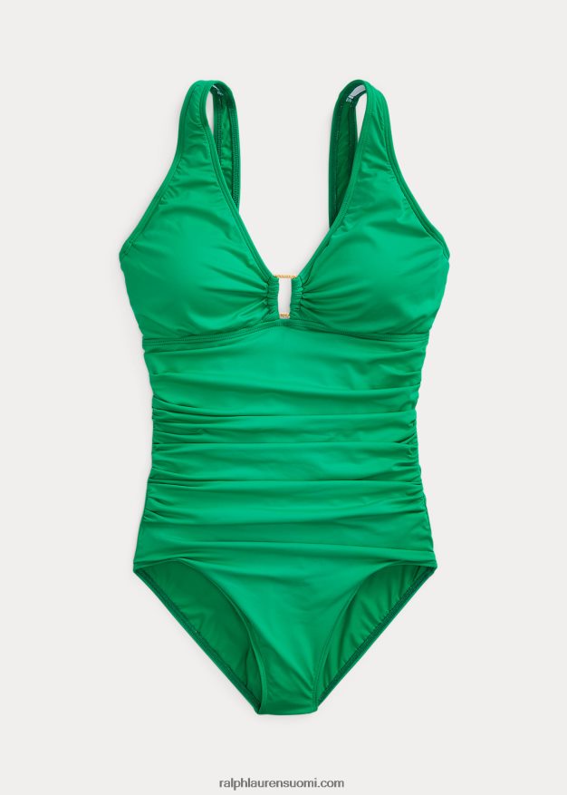 Ralph Lauren naiset rypytetty rengasetuosa yksiosainen 0Z24ZR3821 cabanan vihreä
