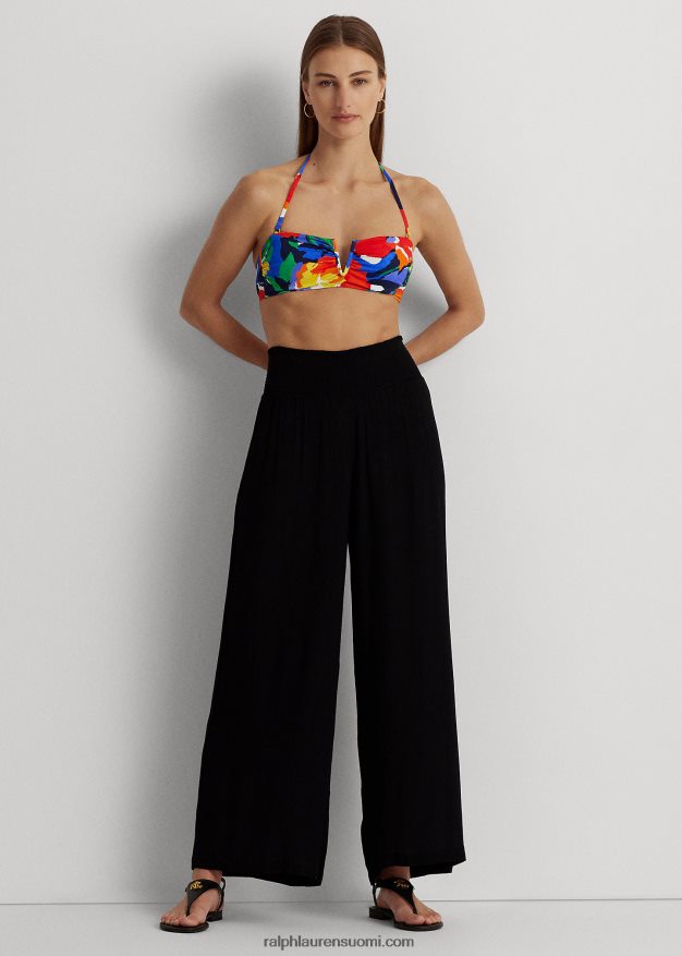 Ralph Lauren naiset smocked leveälahkeiset housut 0Z24ZR4200 musta