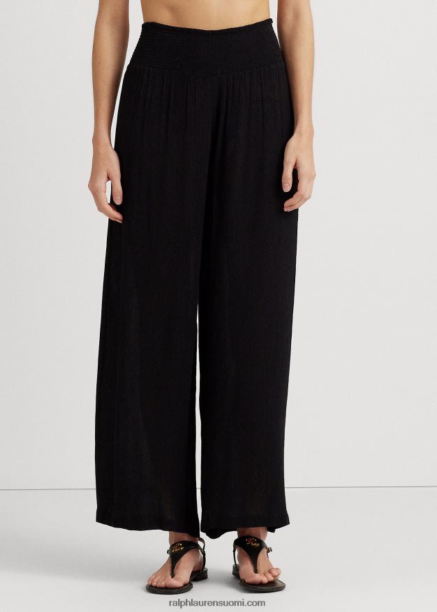 Ralph Lauren naiset smocked leveälahkeiset housut 0Z24ZR4200 musta
