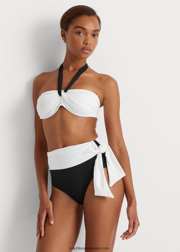 Ralph Lauren naiset värjätty korkeavyötäröinen bikinialaosa 0Z24ZR4202 musta valkoinen