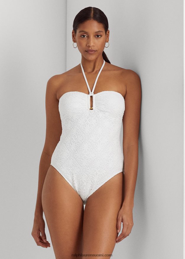 Ralph Lauren naiset virkattu rengasetunauha yksiosainen 0Z24ZR9453 valkoinen