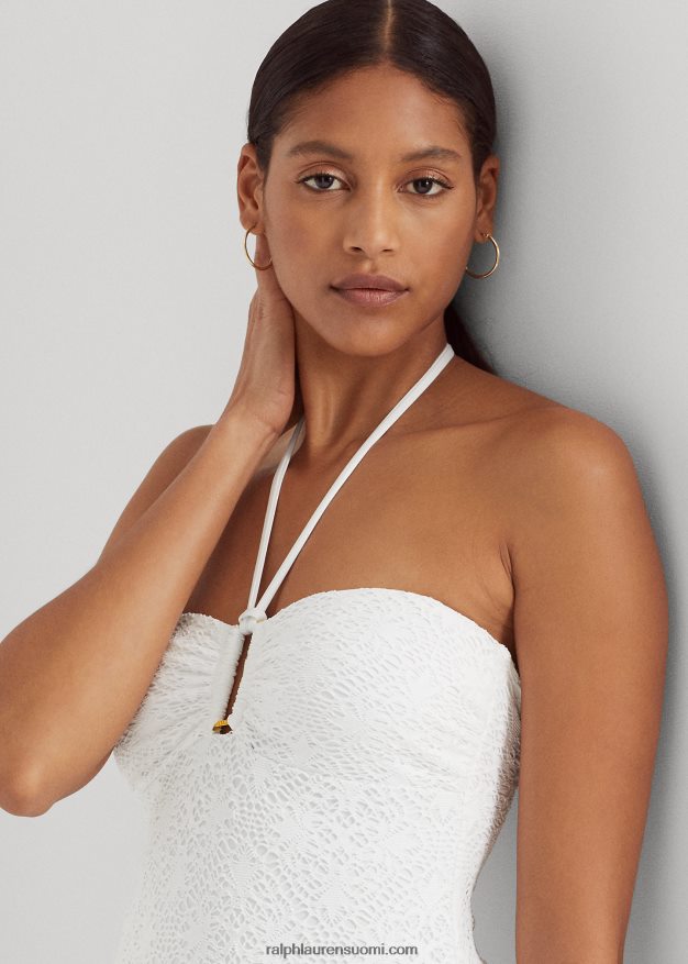 Ralph Lauren naiset virkattu rengasetunauha yksiosainen 0Z24ZR9453 valkoinen