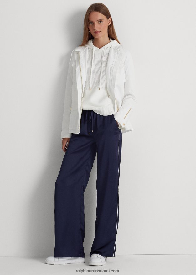 Ralph Lauren naiset sivuraidat charmeuse leveälahkeiset housut 0Z24ZR9553 hienostunut laivasto/valkoinen