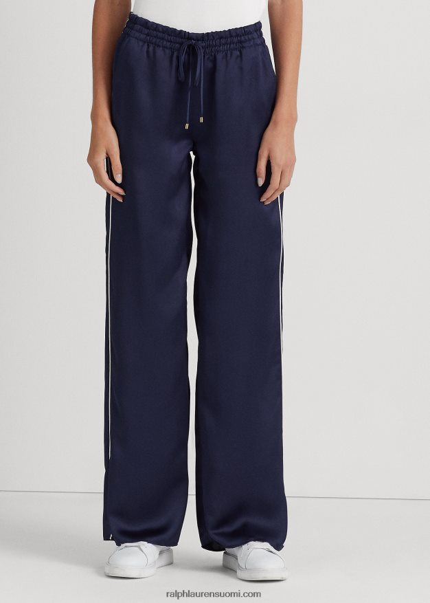 Ralph Lauren naiset sivuraidat charmeuse leveälahkeiset housut 0Z24ZR9553 hienostunut laivasto/valkoinen