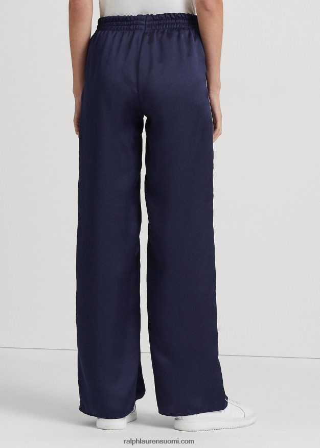 Ralph Lauren naiset sivuraidat charmeuse leveälahkeiset housut 0Z24ZR9553 hienostunut laivasto/valkoinen