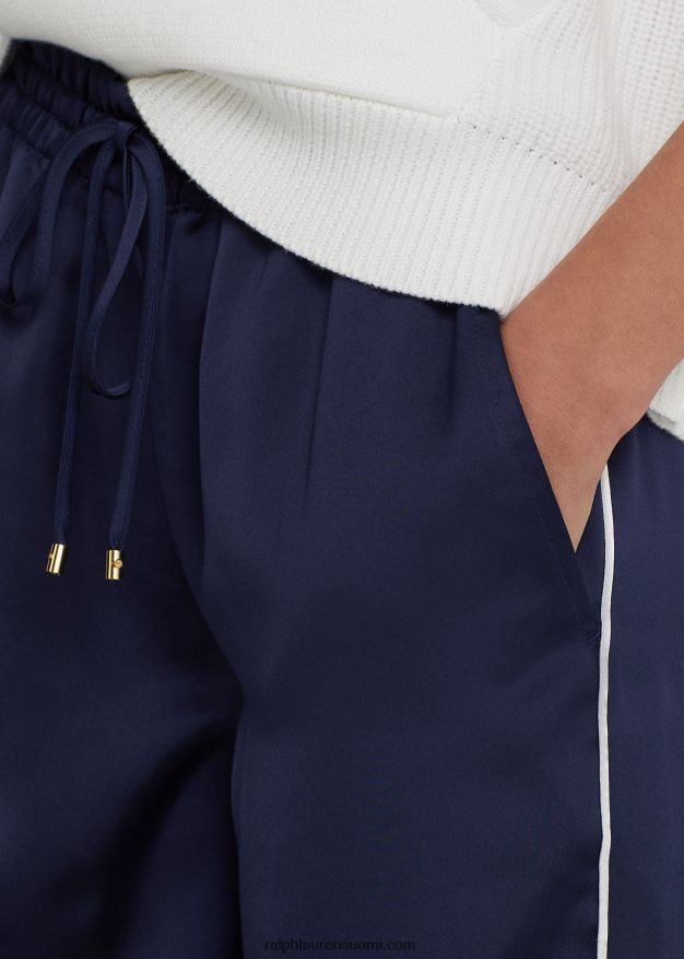 Ralph Lauren naiset sivuraidat charmeuse leveälahkeiset housut 0Z24ZR9553 hienostunut laivasto/valkoinen