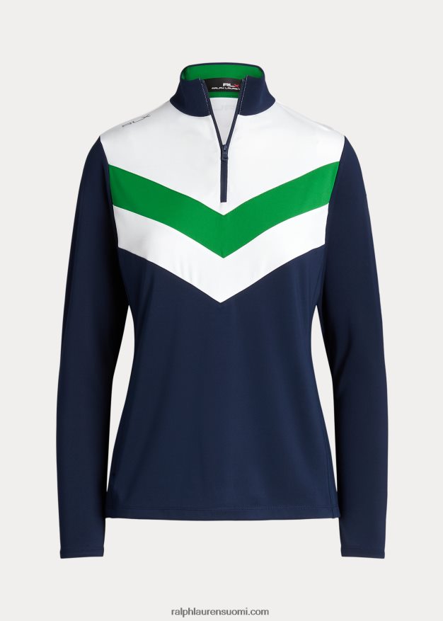 Ralph Lauren naiset chevron-raitainen neljännesvetoketjupusero 0Z24ZR3718 hienostunut laivaston/risteilynvihreä