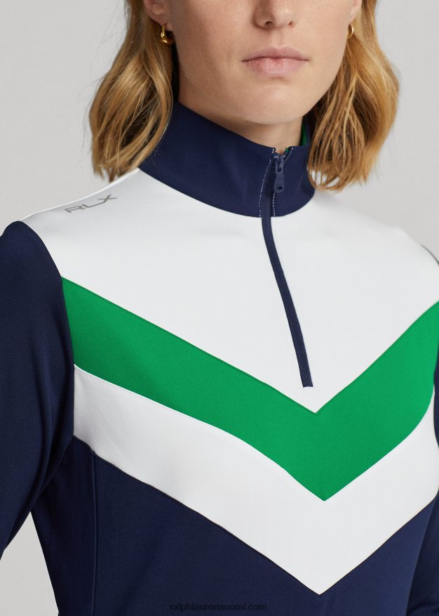 Ralph Lauren naiset chevron-raitainen neljännesvetoketjupusero 0Z24ZR3718 hienostunut laivaston/risteilynvihreä