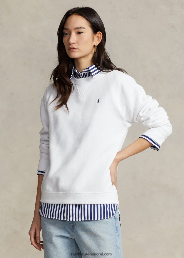 Ralph Lauren naiset fleece-neulepusero pyöreäkaula-aukolla 0Z24ZR9094 valkoinen